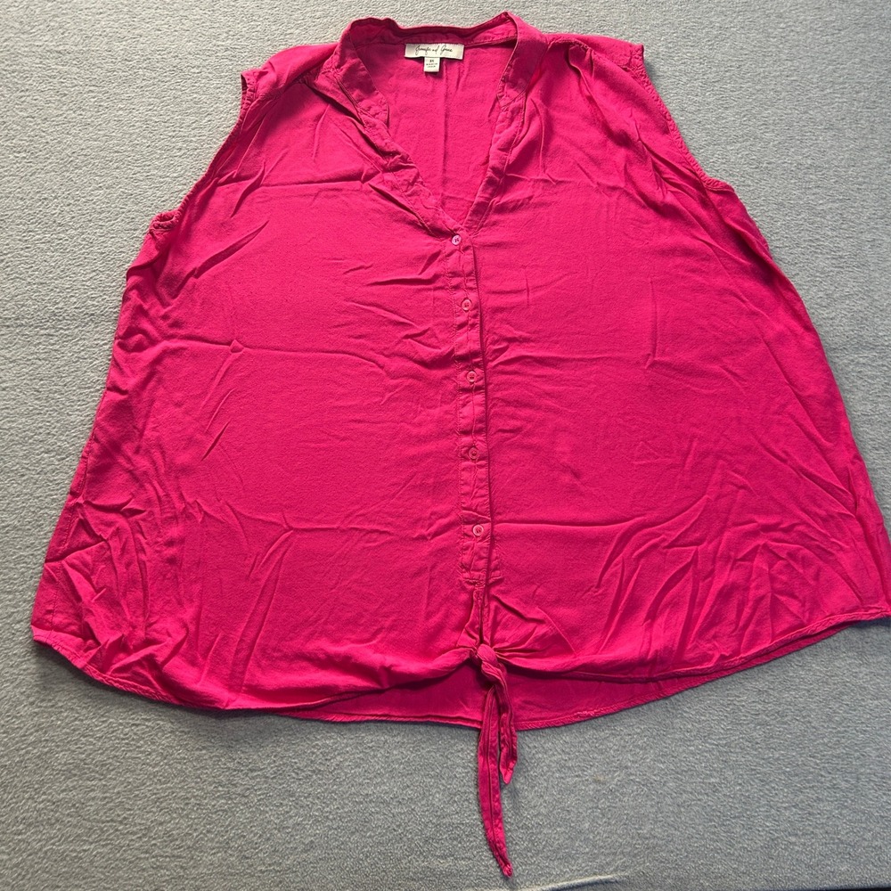 Jennifer and Grace Button‎ Front Tie Hem Top Womens 3X Fuchsia Sleeveless Ruffle